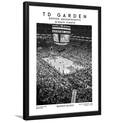 Td Garden Stadium Black And White, Boston Celtics Basketball Stadium Wall Art Print, Framed Art Prints Wall Decor