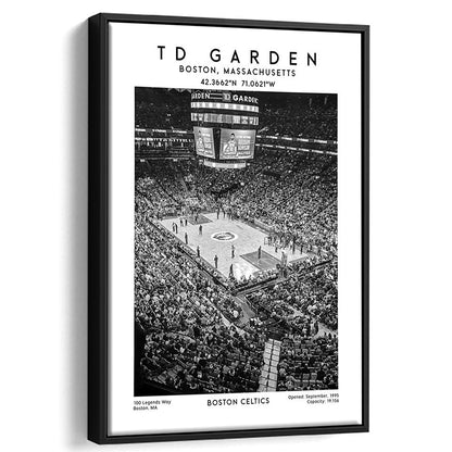 Td Garden Stadium Black And White, Boston Celtics Basketball Stadium Wall Art Print, Framed Canvas Prints Wall Art