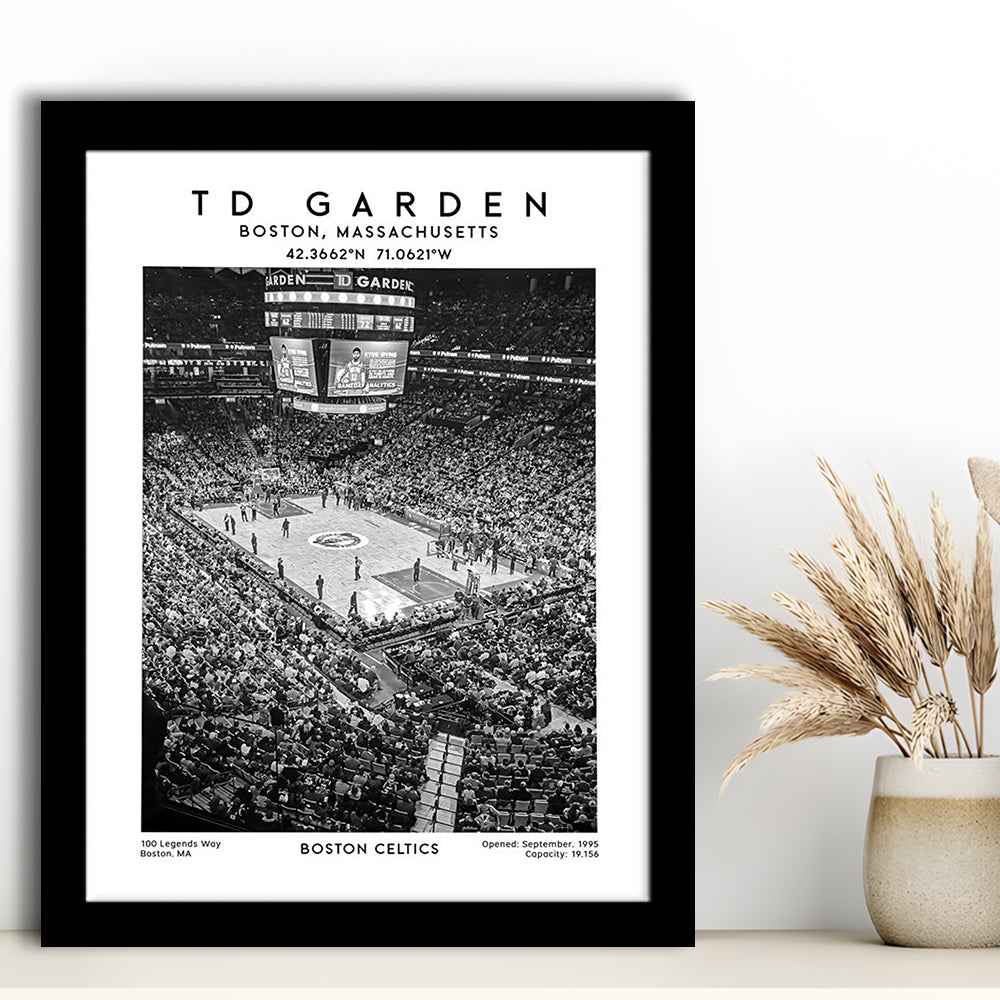 Td Garden Stadium Black And White, Boston Celtics Basketball Stadium Wall Art Print, Framed Art Prints Wall Decor