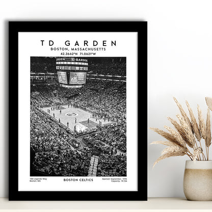 Td Garden Stadium Black And White, Boston Celtics Basketball Stadium Wall Art Print, Framed Art Prints Wall Decor