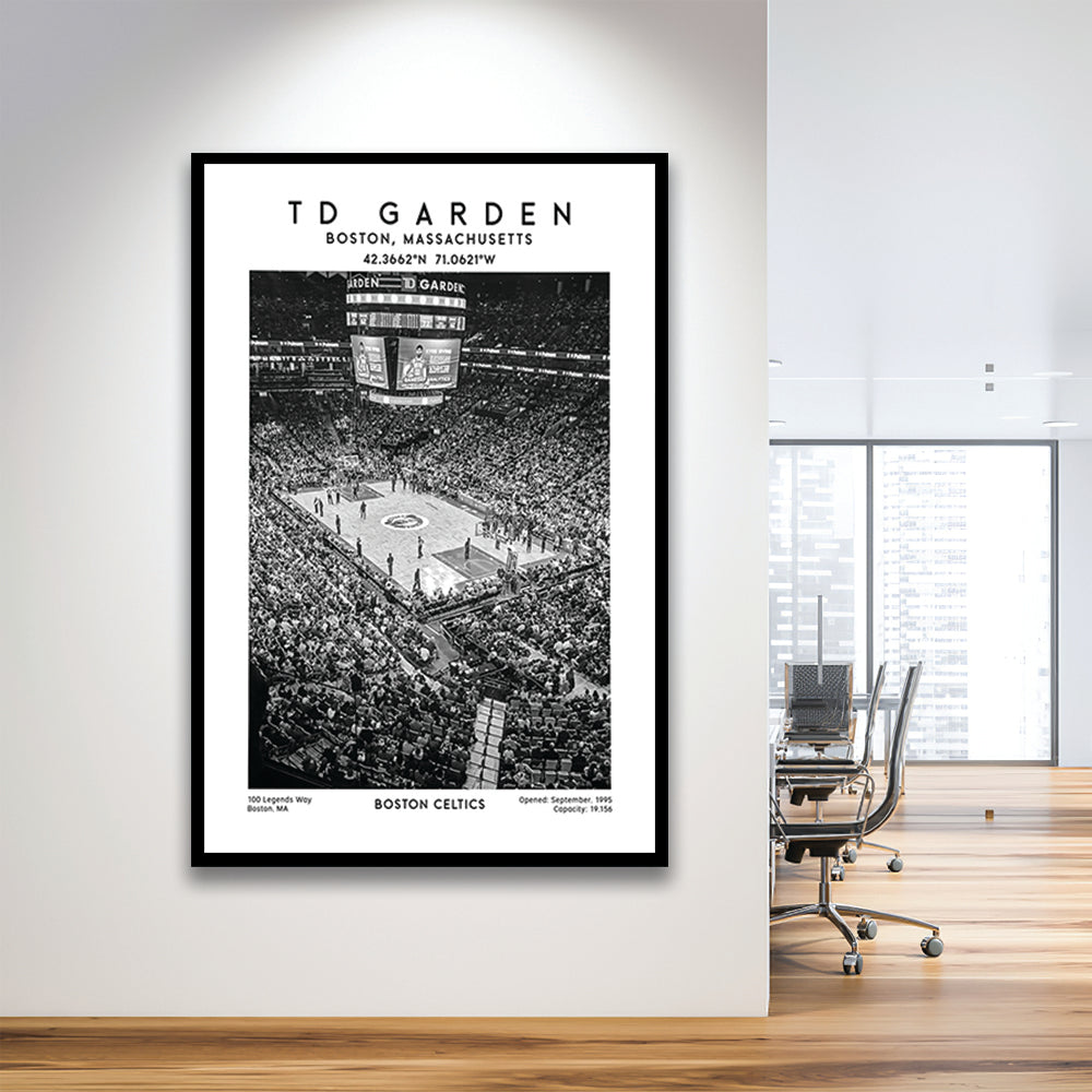 Td Garden Stadium Black And White, Boston Celtics Basketball Stadium Wall Art Print, Framed Art Prints Wall Decor