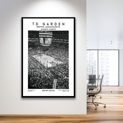 Td Garden Stadium Black And White, Boston Celtics Basketball Stadium Wall Art Print, Framed Art Prints Wall Decor