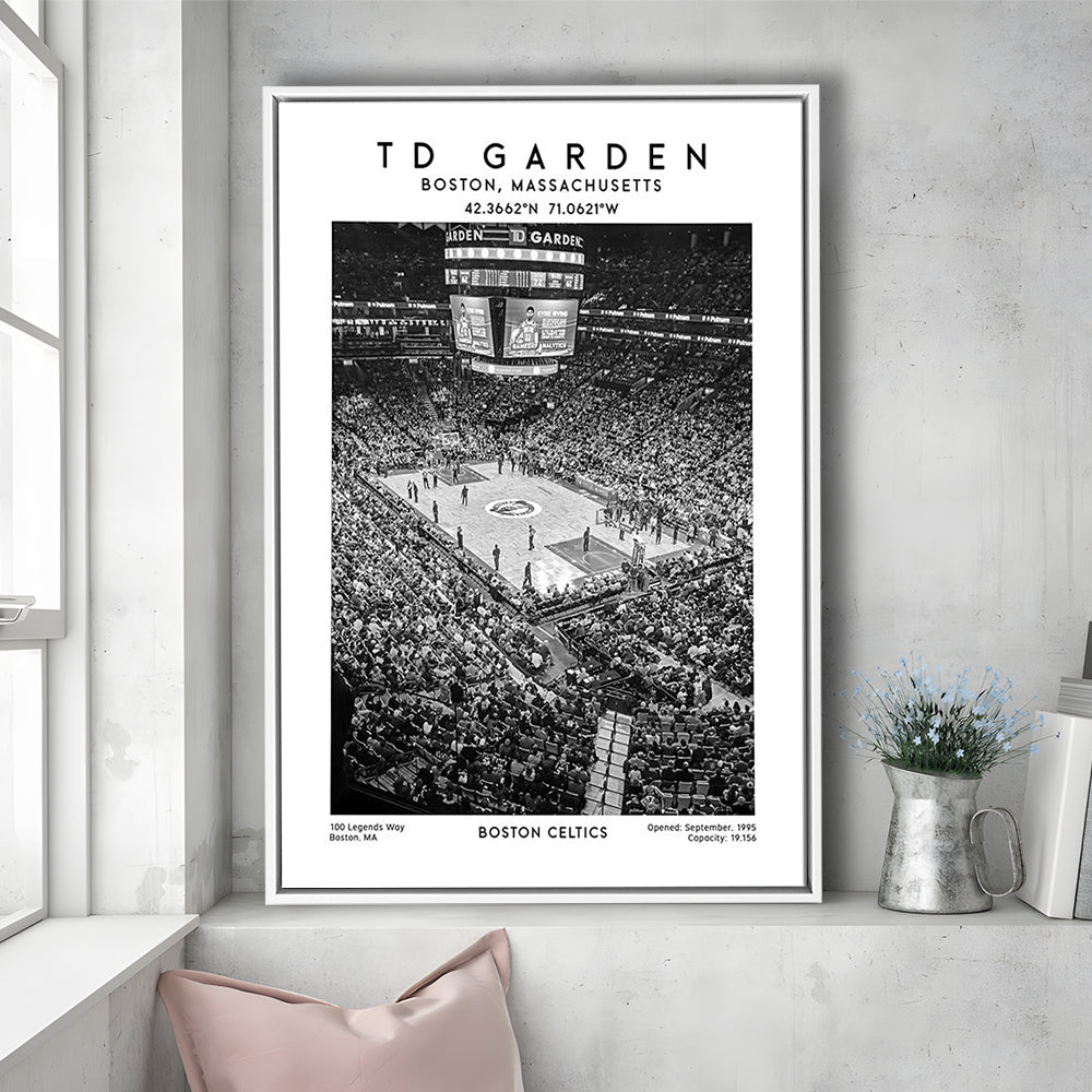 Td Garden Stadium Black And White, Boston Celtics Basketball Stadium Wall Art Print, Framed Canvas Prints Wall Art