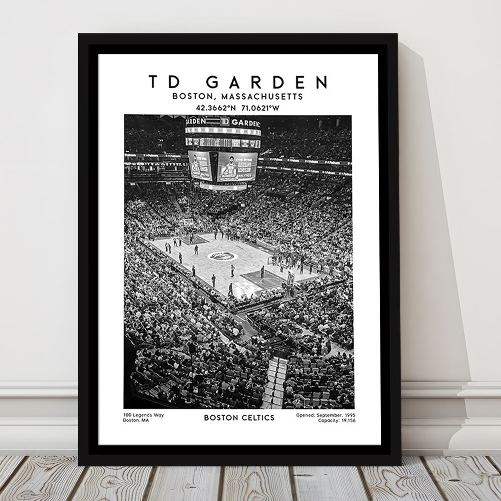 Td Garden Stadium Black And White, Boston Celtics Basketball Stadium Wall Art Print, Framed Canvas Prints Wall Art