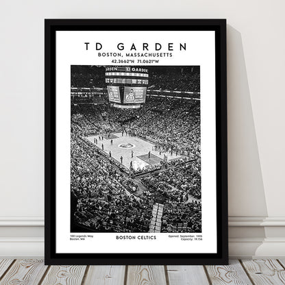 Td Garden Stadium Black And White, Boston Celtics Basketball Stadium Wall Art Print, Framed Canvas Prints Wall Art