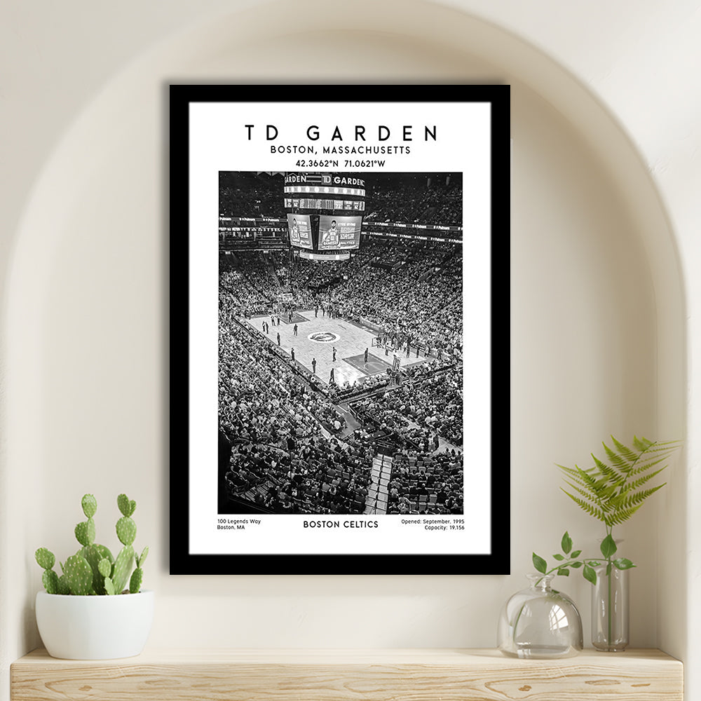 Td Garden Stadium Black And White, Boston Celtics Basketball Stadium Wall Art Print, Framed Art Prints Wall Decor
