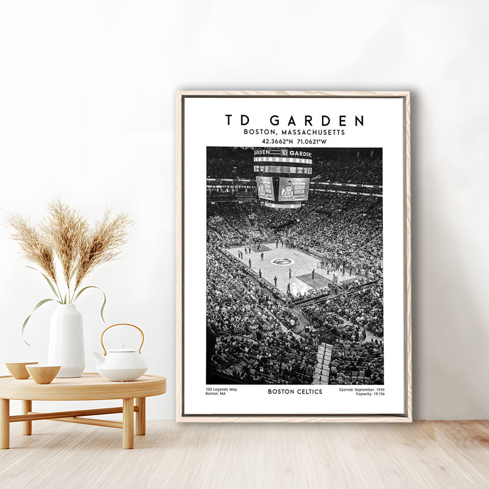 Td Garden Stadium Black And White, Boston Celtics Basketball Stadium Wall Art Print, Framed Canvas Prints Wall Art