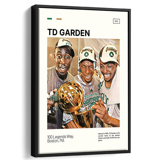 TD Garden Print, Boston Celtics Stadium Canvas Art V2, Man Cave Gift, Floating Framed Canvas Print Wall Art