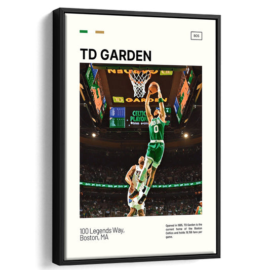 TD Garden Print, Boston Celtics Stadium Canvas Art V3, Man Cave Gift, Floating Framed Canvas Print Wall Art