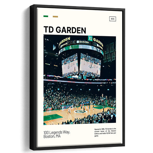 TD Garden Print, Boston Celtics Stadium Canvas Art V4, Man Cave Gift, Floating Framed Canvas Print Wall Art