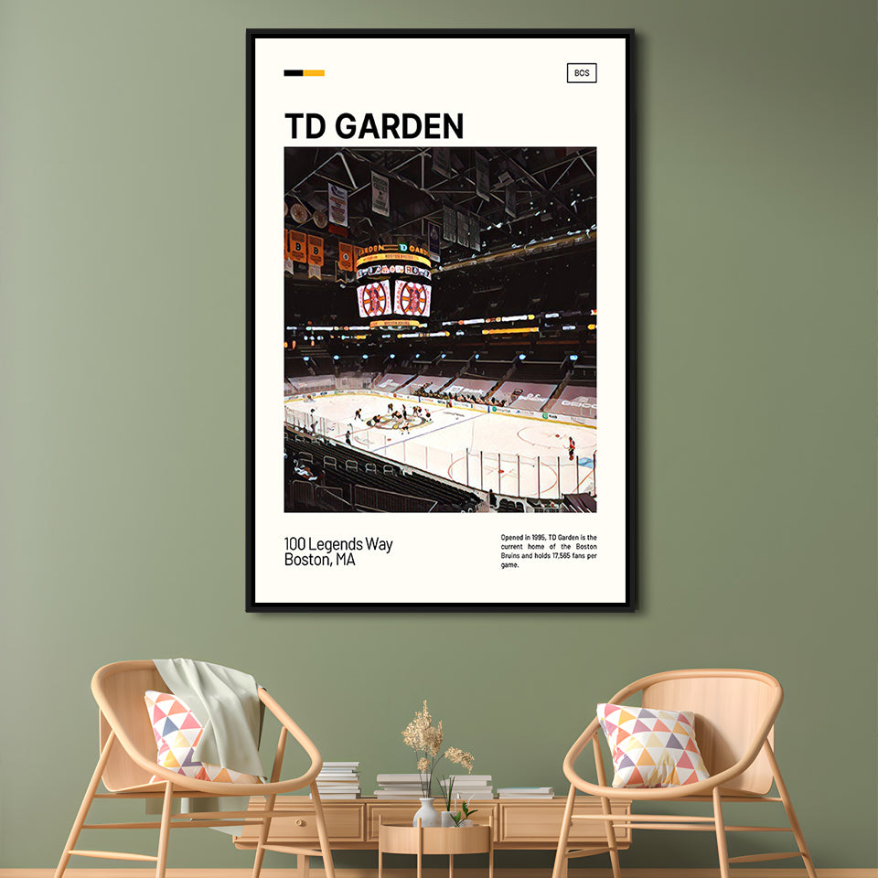 TD Garden Print, Boston Bruins Stadium Canvas Art, Man Cave Gift, Floating Framed Canvas Print Wall Art
