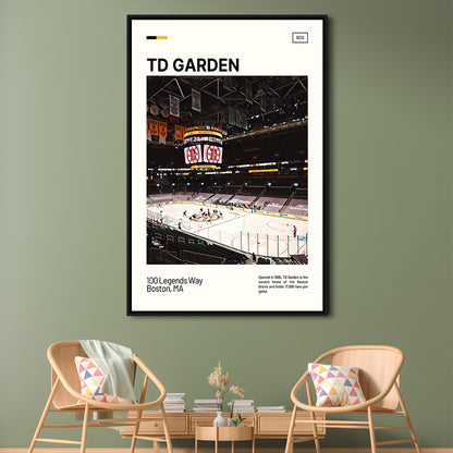 TD Garden Print, Boston Bruins Stadium Canvas Art, Man Cave Gift, Floating Framed Canvas Print Wall Art
