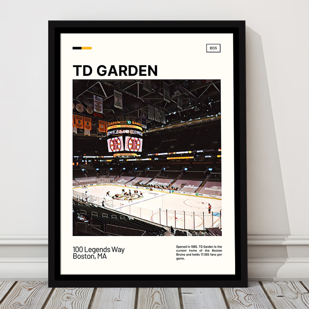 TD Garden Print, Boston Bruins Stadium Canvas Art, Man Cave Gift, Floating Framed Canvas Print Wall Art