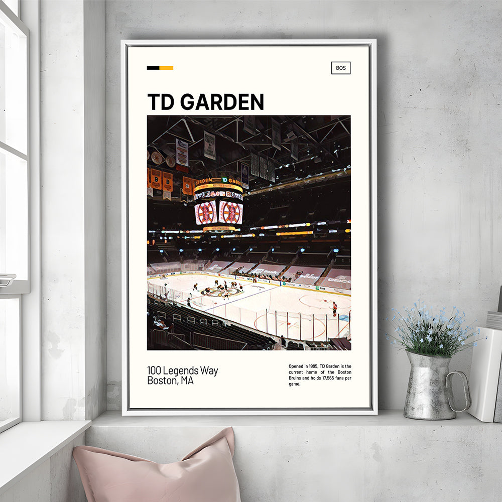 TD Garden Print, Boston Bruins Stadium Canvas Art, Man Cave Gift, Floating Framed Canvas Print Wall Art