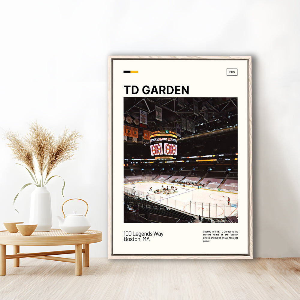 TD Garden Print, Boston Bruins Stadium Canvas Art, Man Cave Gift, Floating Framed Canvas Print Wall Art