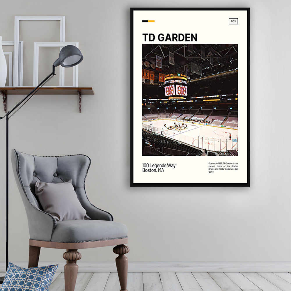 TD Garden Print, Boston Bruins Stadium Canvas Art, Man Cave Gift, Floating Framed Canvas Print Wall Art