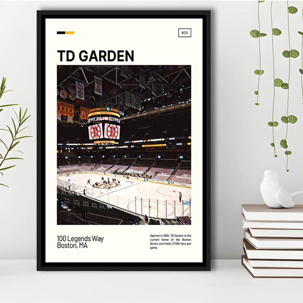 TD Garden Print, Boston Bruins Stadium Canvas Art, Man Cave Gift, Floating Framed Canvas Print Wall Art