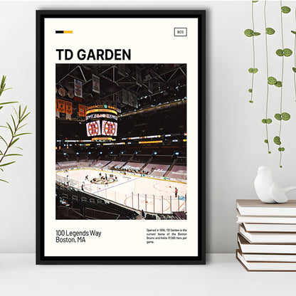 TD Garden Print, Boston Bruins Stadium Canvas Art, Man Cave Gift, Floating Framed Canvas Print Wall Art