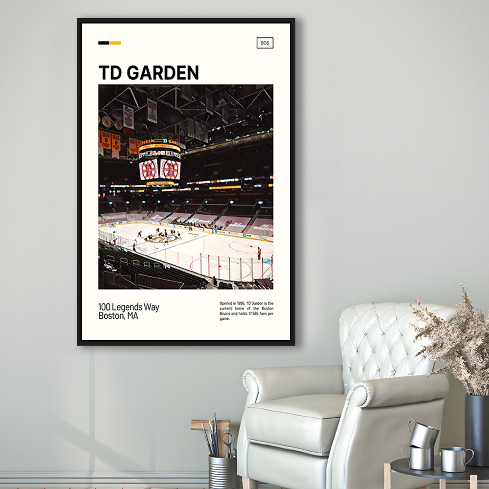 TD Garden Print, Boston Bruins Stadium Canvas Art, Man Cave Gift, Floating Framed Canvas Print Wall Art