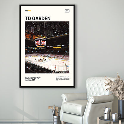 TD Garden Print, Boston Bruins Stadium Canvas Art, Man Cave Gift, Floating Framed Canvas Print Wall Art