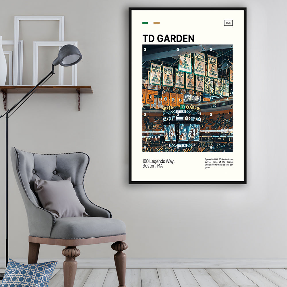 TD Garden Print, Boston Celtics Stadium Canvas Art100, Man Cave Gift, Floating Framed Canvas Print Wall Art