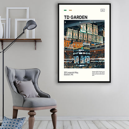 TD Garden Print, Boston Celtics Stadium Canvas Art100, Man Cave Gift, Floating Framed Canvas Print Wall Art