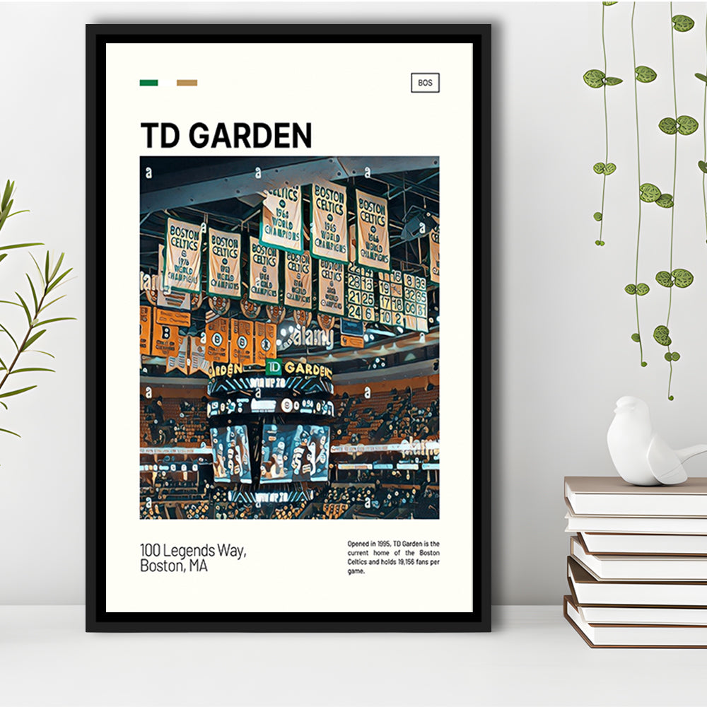 TD Garden Print, Boston Celtics Stadium Canvas Art100, Man Cave Gift, Floating Framed Canvas Print Wall Art