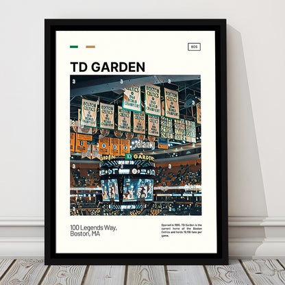 TD Garden Print, Boston Celtics Stadium Canvas Art100, Man Cave Gift, Floating Framed Canvas Print Wall Art