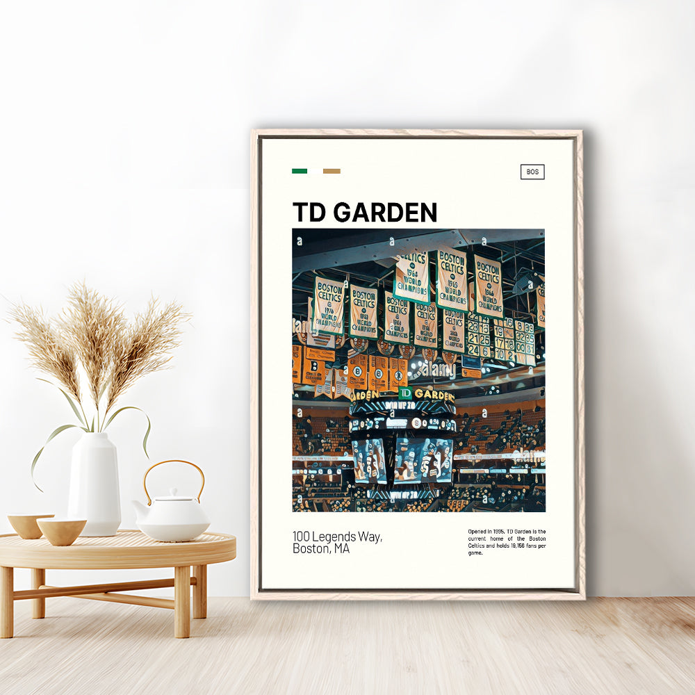 TD Garden Print, Boston Celtics Stadium Canvas Art100, Man Cave Gift, Floating Framed Canvas Print Wall Art