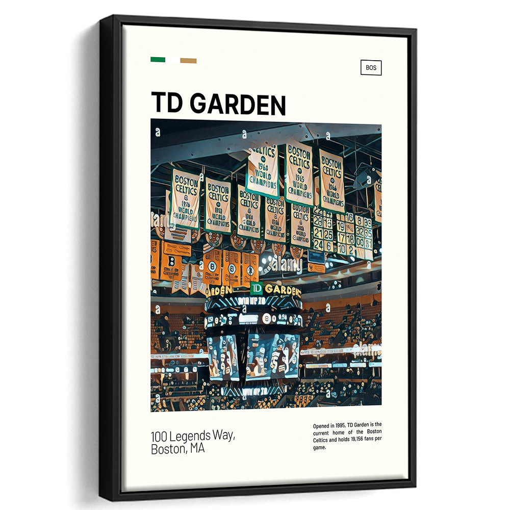 TD Garden Print, Boston Celtics Stadium Canvas Art100, Man Cave Gift, Floating Framed Canvas Print Wall Art