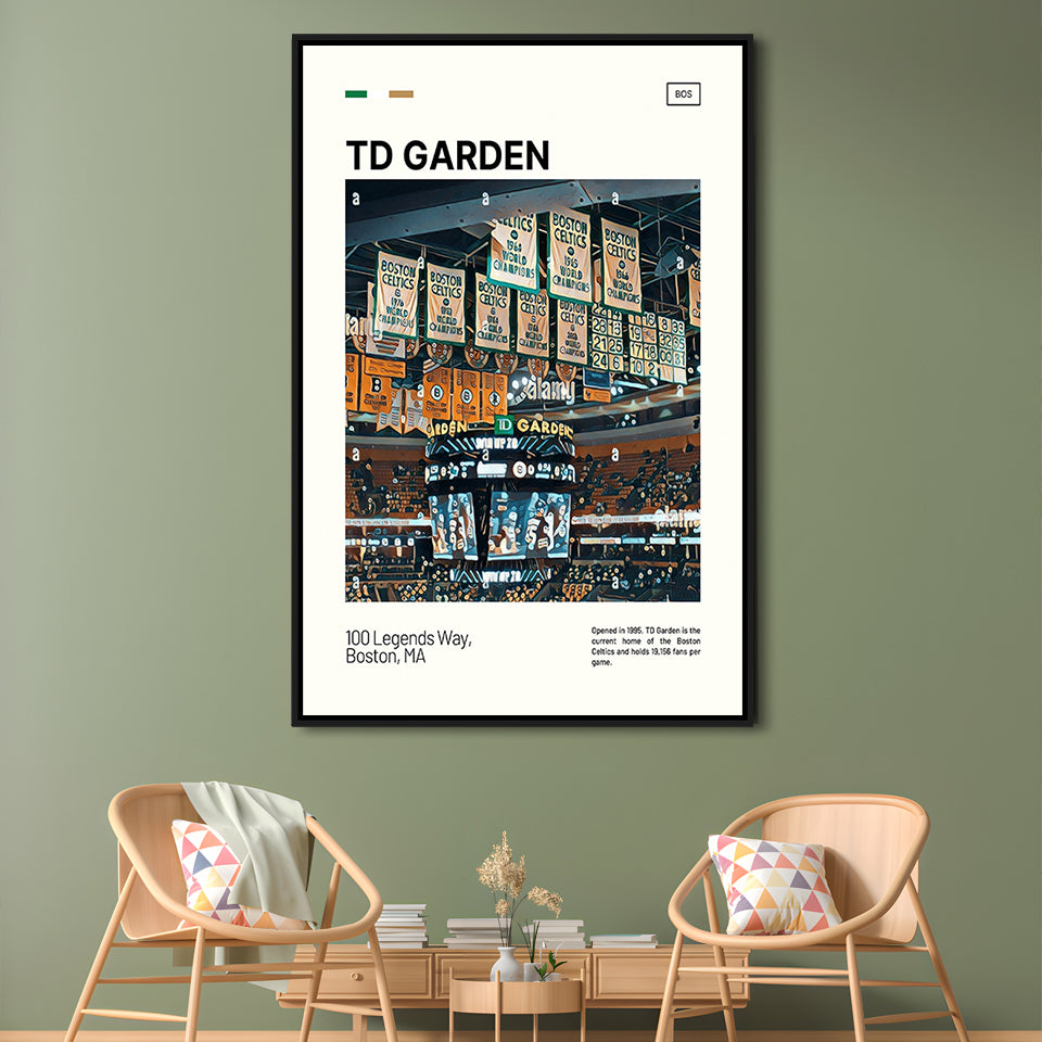 TD Garden Print, Boston Celtics Stadium Canvas Art100, Man Cave Gift, Floating Framed Canvas Print Wall Art