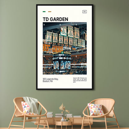 TD Garden Print, Boston Celtics Stadium Canvas Art100, Man Cave Gift, Floating Framed Canvas Print Wall Art