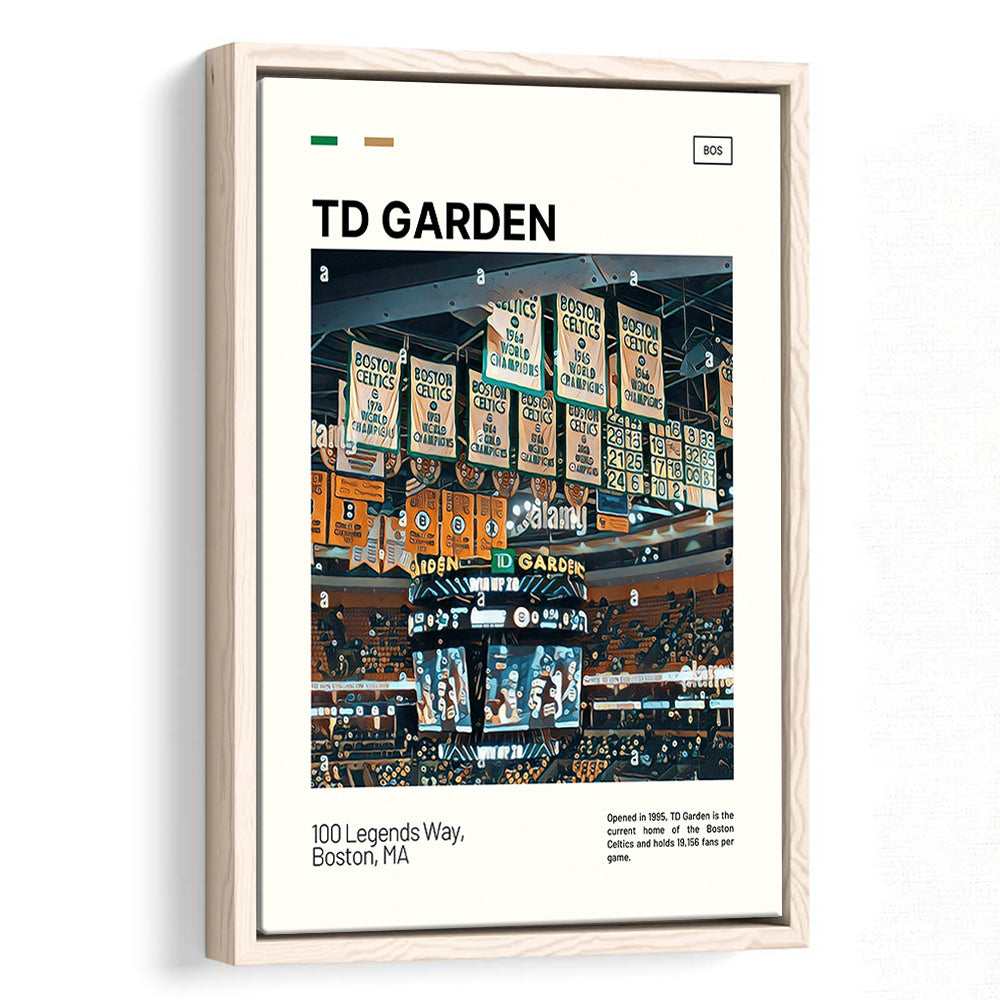 TD Garden Print, Boston Celtics Stadium Canvas Art100, Man Cave Gift, Floating Framed Canvas Print Wall Art