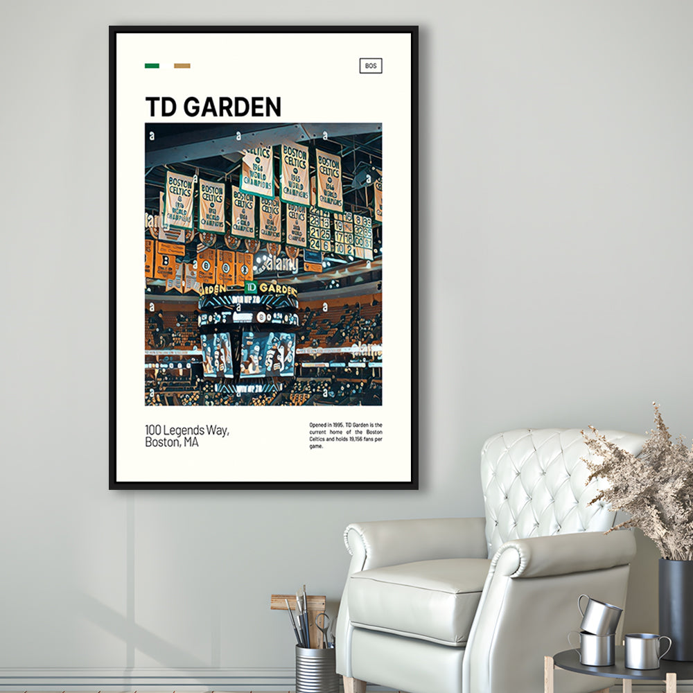 TD Garden Print, Boston Celtics Stadium Canvas Art100, Man Cave Gift, Floating Framed Canvas Print Wall Art