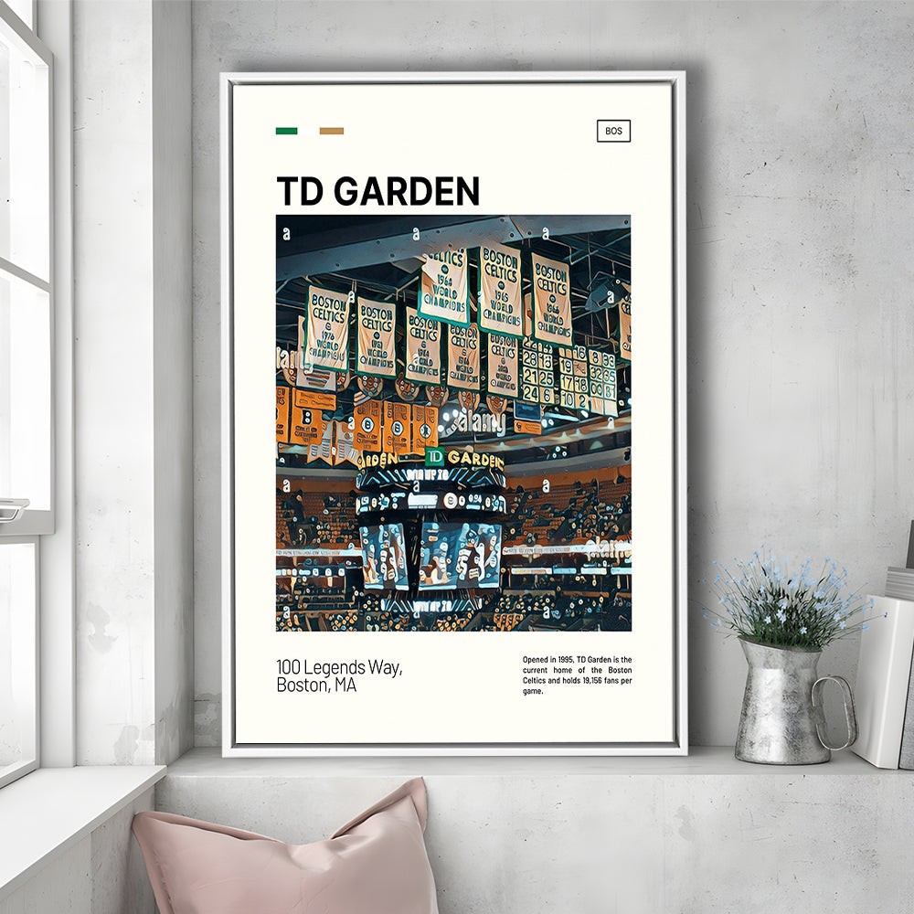 TD Garden Print, Boston Celtics Stadium Canvas Art100, Man Cave Gift, Floating Framed Canvas Print Wall Art