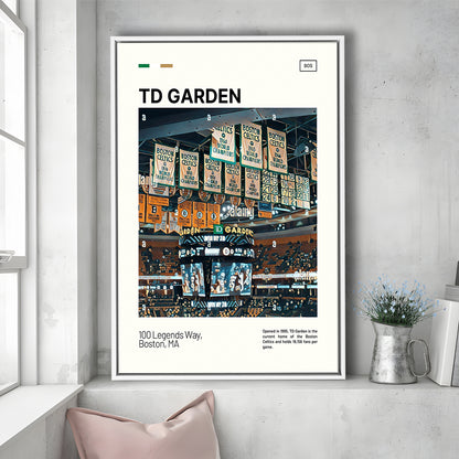 TD Garden Print, Boston Celtics Stadium Canvas Art100, Man Cave Gift, Floating Framed Canvas Print Wall Art