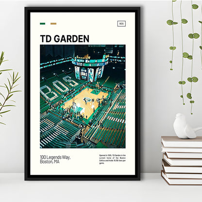 TD Garden Print, Boston Celtics Stadium Canvas Art V1, Man Cave Gift, Floating Framed Canvas Print Wall Art