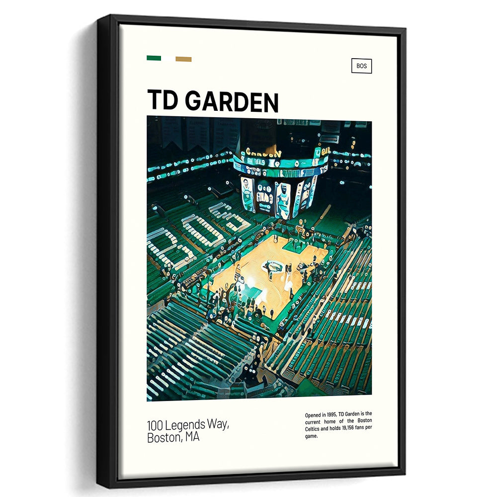TD Garden Print, Boston Celtics Stadium Canvas Art V1, Man Cave Gift, Floating Framed Canvas Print Wall Art