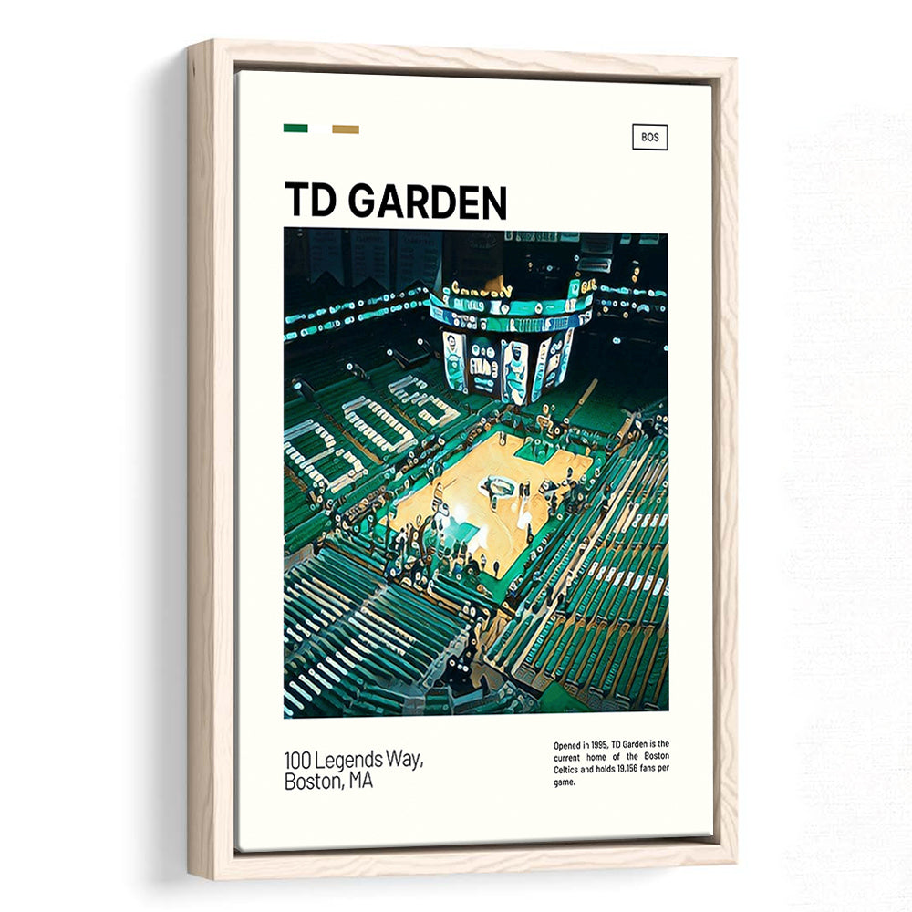 TD Garden Print, Boston Celtics Stadium Canvas Art V1, Man Cave Gift, Floating Framed Canvas Print Wall Art