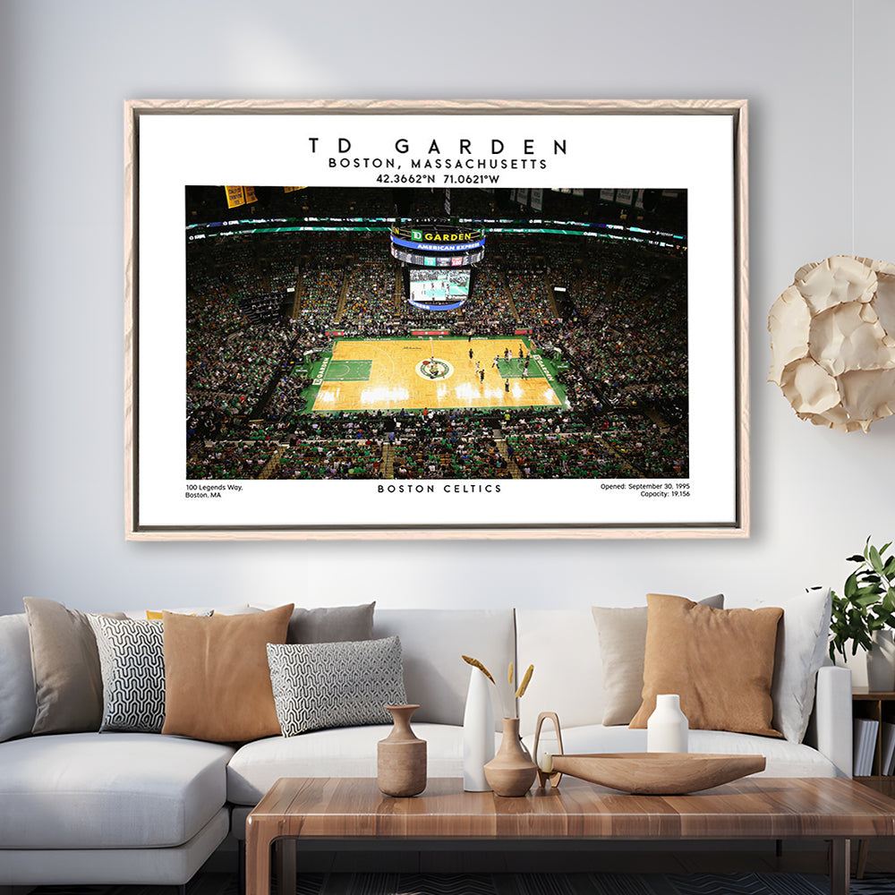 Td Garden, Boston Celtics Basketball Stadium Wall Art Print, Sport Art Print, Framed Canvas Print Wall Art