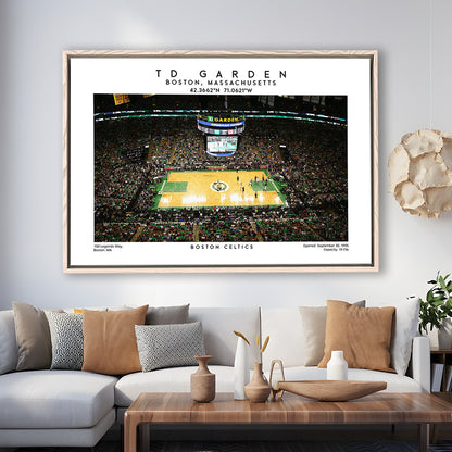 Td Garden, Boston Celtics Basketball Stadium Wall Art Print, Sport Art Print, Framed Canvas Print Wall Art