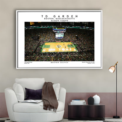 Td Garden, Boston Celtics Basketball Stadium Wall Art Print, Sport Art Print, Framed Canvas Print Wall Art