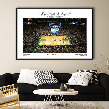 Td Garden, Boston Celtics Basketball Stadium Wall Art Print, Sport Art Print, Framed Canvas Print Wall Art