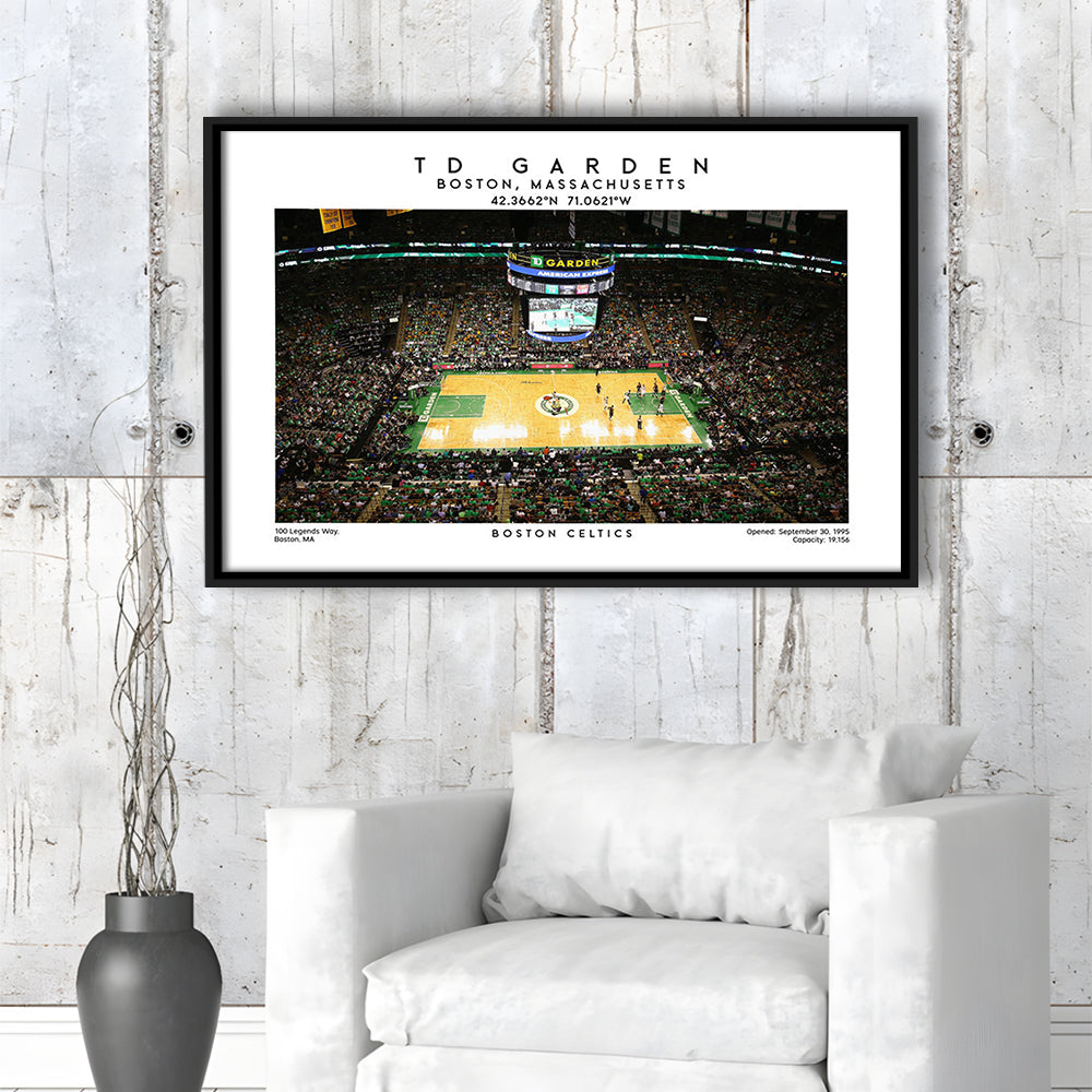 Td Garden, Boston Celtics Basketball Stadium Wall Art Print, Sport Art Print, Framed Canvas Print Wall Art