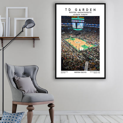 Td Garden, Boston Celtics Basketball Stadium Wall Art Print, Sport Art Print, Framed Canvas Prints Wall Art