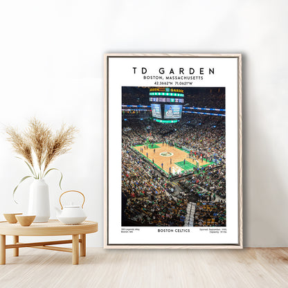 Td Garden, Boston Celtics Basketball Stadium Wall Art Print, Sport Art Print, Framed Canvas Prints Wall Art