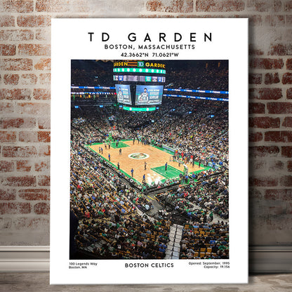 Td Garden, Boston Celtics Basketball Stadium Wall Art Print, Sport Art Print, Canvas Prints Wall Art, Man Cave Decor