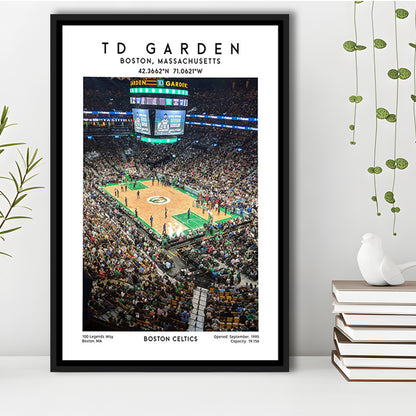Td Garden, Boston Celtics Basketball Stadium Wall Art Print, Sport Art Print, Framed Canvas Prints Wall Art