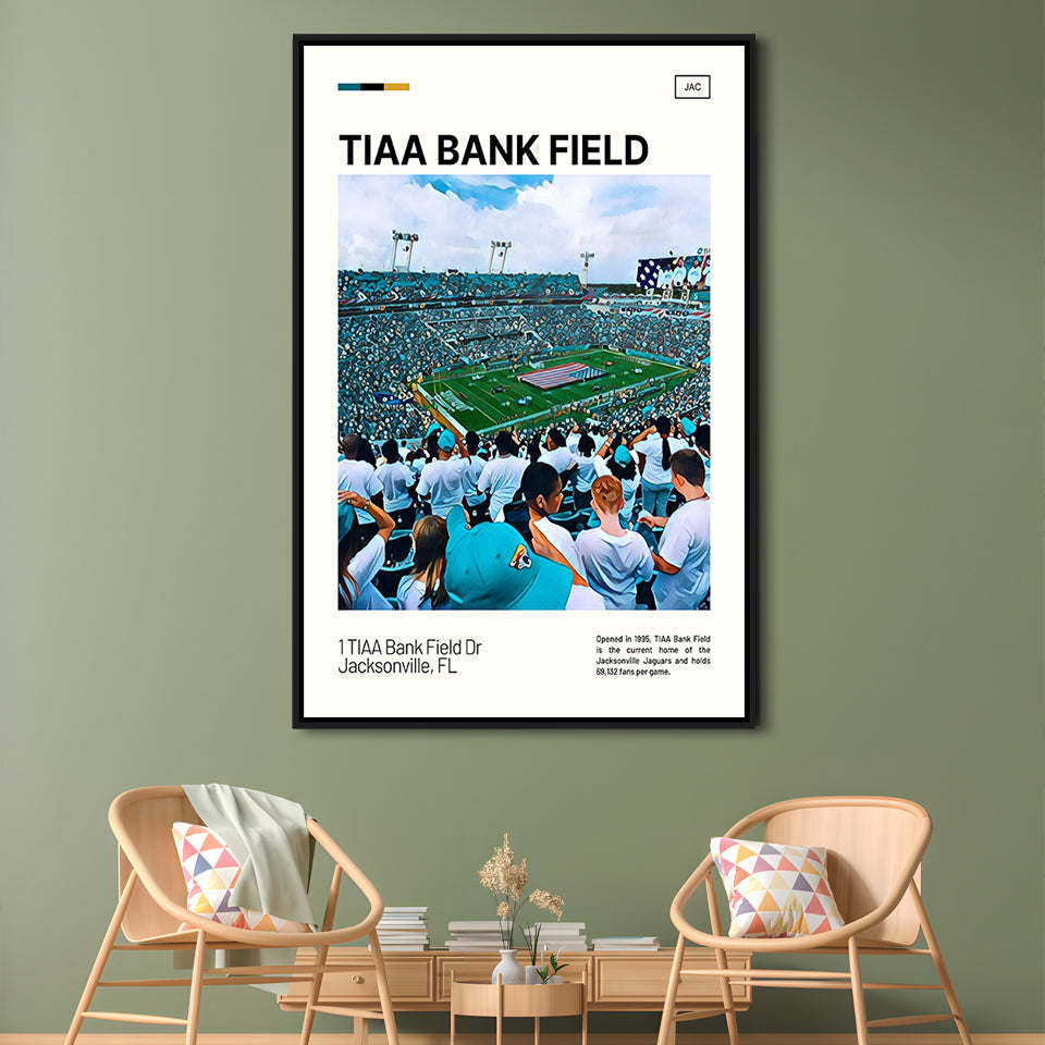 TIAA Bank Field Print, Jacksonville Jaguars Stadium Canvas Art, Man Cave Gift, Floating Framed Canvas Print Wall Art