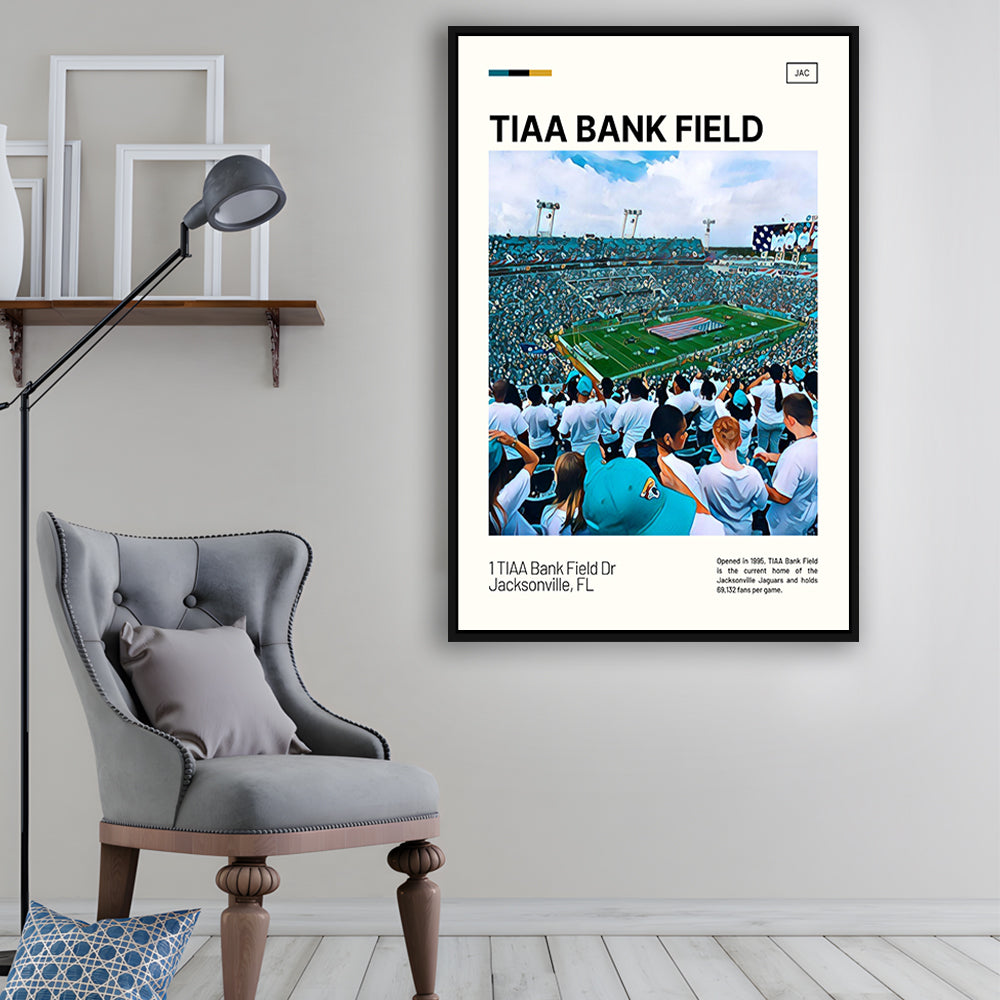 TIAA Bank Field Print, Jacksonville Jaguars Stadium Canvas Art, Man Cave Gift, Floating Framed Canvas Print Wall Art